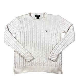 Vintage 1990s Lauren Ralph Lauren Cable Knit Sweater White Cotton Green Label S
